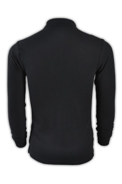 SKLPS002 pure color plain colour black 007 long sleeved men' s Polo shirt 1AD01 online ordering supply long sleeved polo-shirts cotton 100% breathable polo made in Hk Hong Kong company supplier price front view